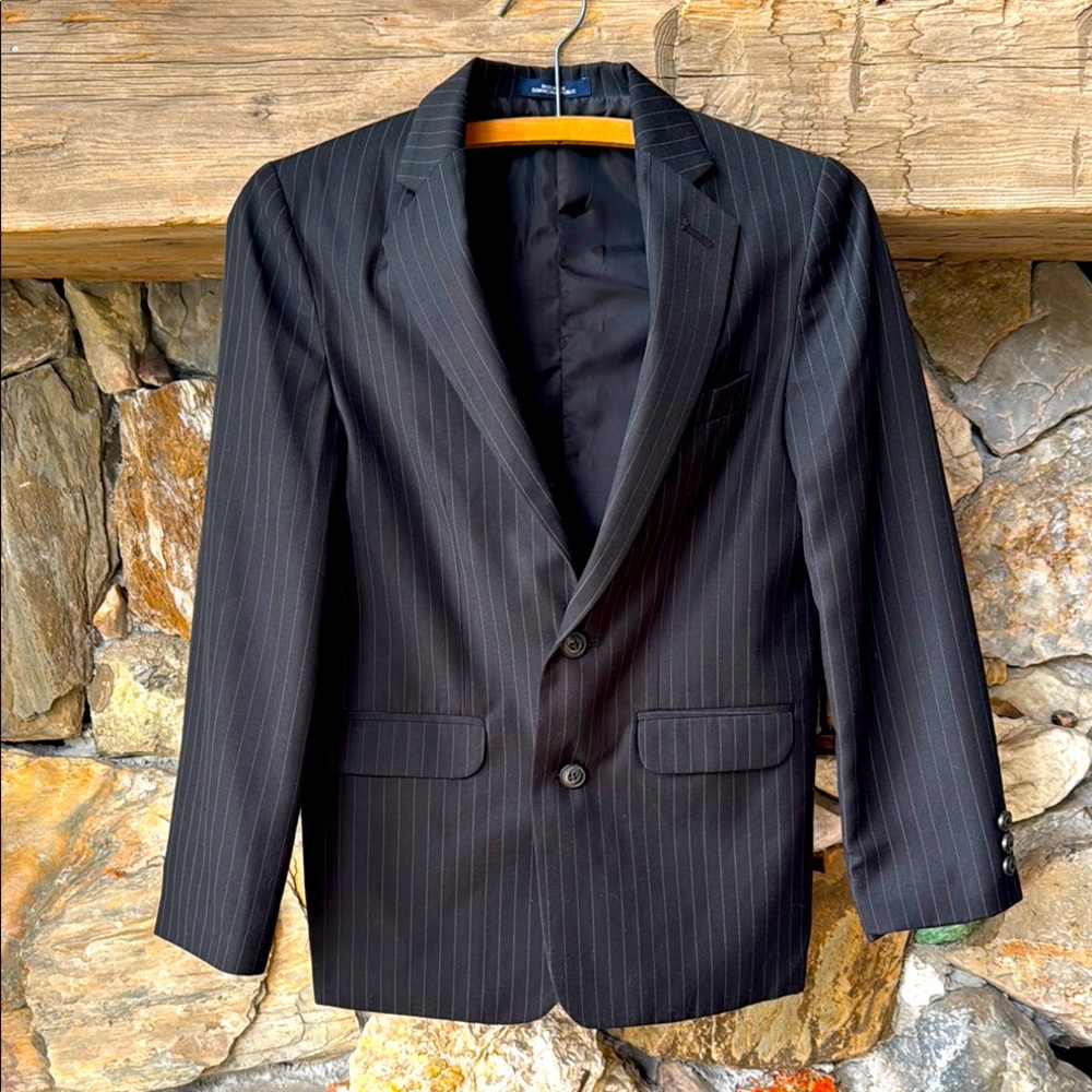 Chaps Black Pinstripe Blazer Classic Tailored Jacket Unisex size 12